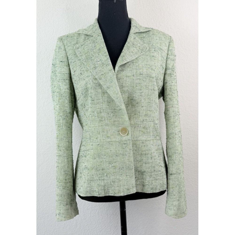 Zanella Blazer Women Sz 8 Green Silk Blend Tweed One Button Made in Italy Career